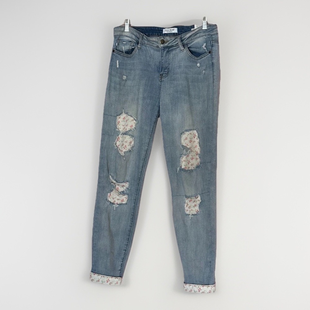 Judy Blue Skinny Jeans Womens 9/29 Distressed Floral Patch Y2K Cottagecore 34x28